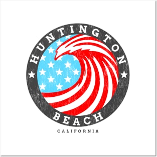 Huntington Beach, CA Summertime Patriotic 4th Pride Surfing Posters and Art